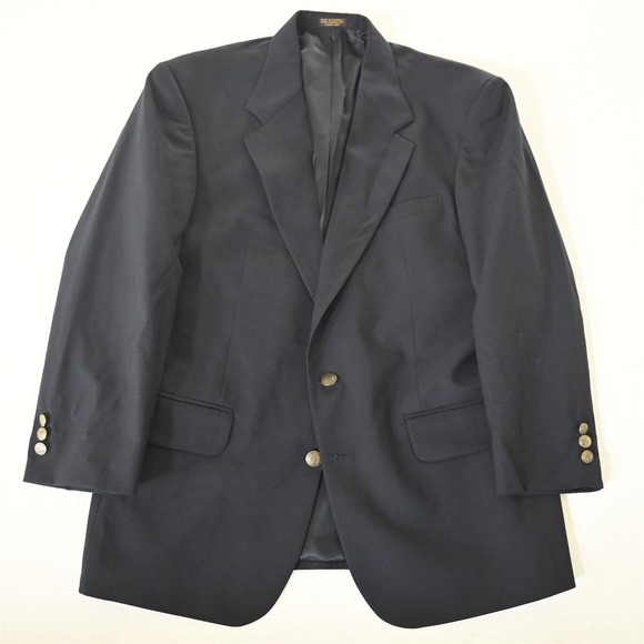 Vtg Oscar De La Renta 40S Navy 100% Wool Gold Button Blazer Jacket Sport Coat